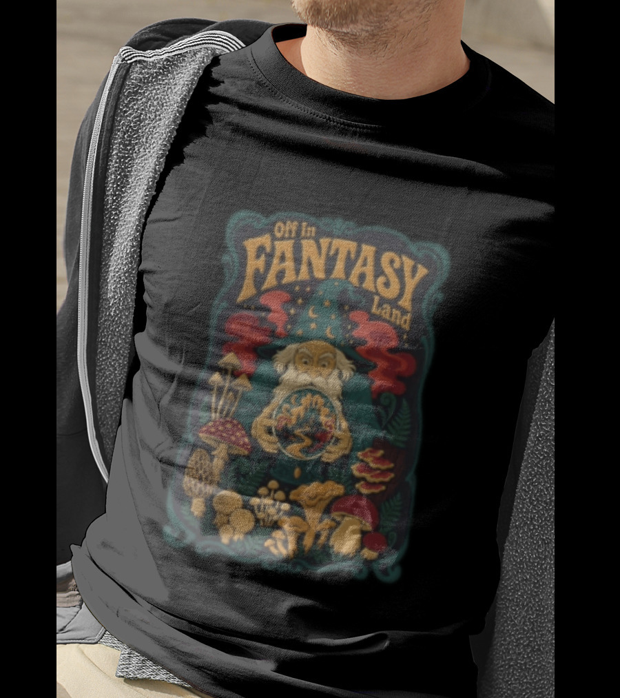 Off In Fantasy Land Wizard With Magic Mushrooms And Crystal Ball T-Shirt