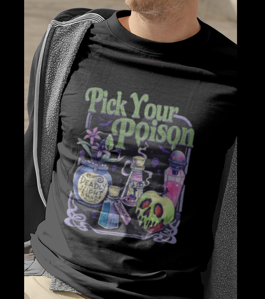 Pick Your Poison Deadly Nightshade Toxic Skull Potion Bottles T-Shirt