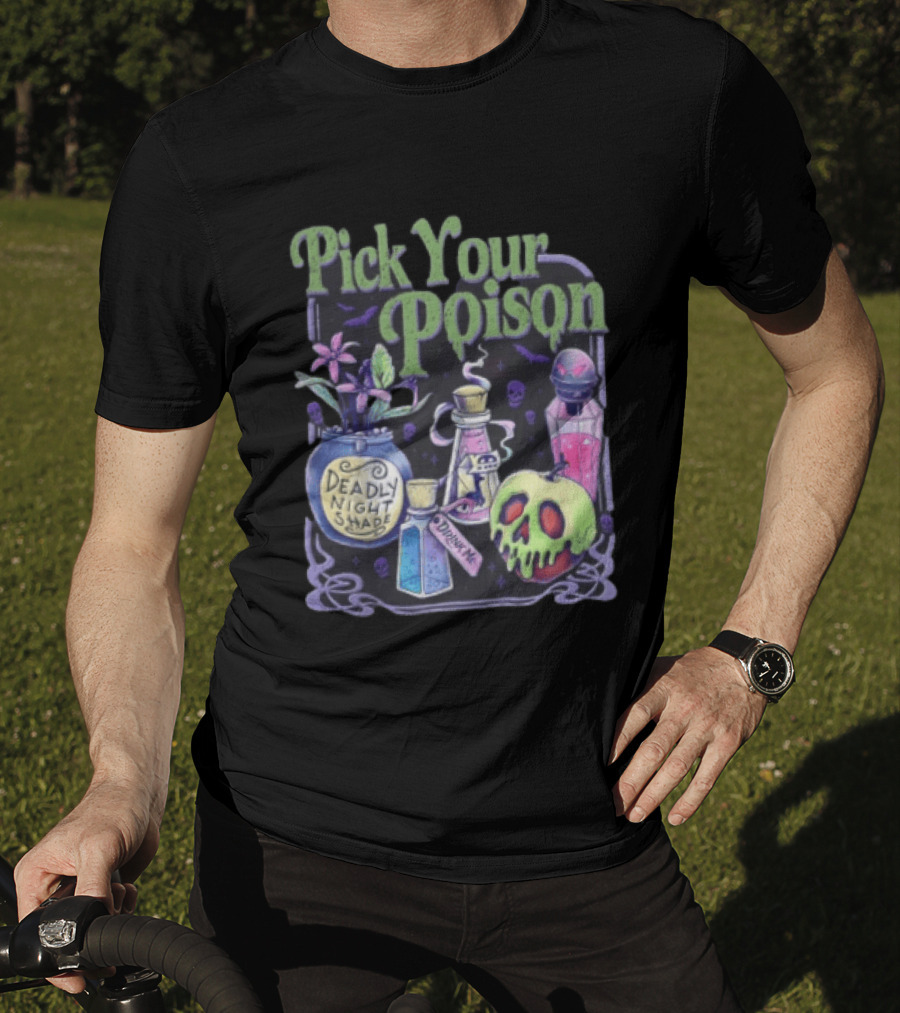 Pick Your Poison Deadly Nightshade Toxic Skull Potion Bottles T-Shirt