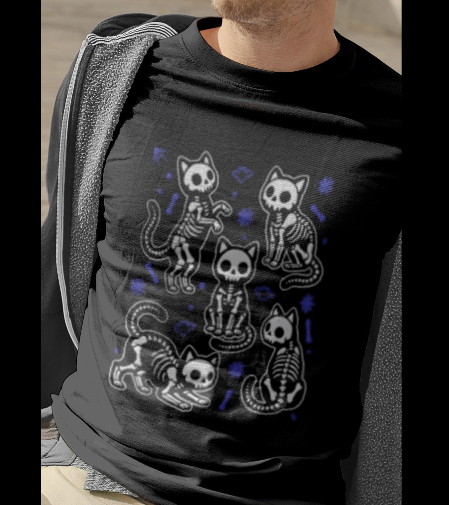 Skeleton Cat Halloween Spooky Kittens Cute Bony Feline T-Shirt