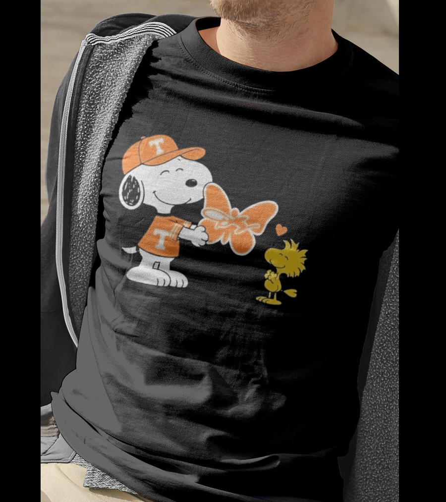 Snoopy Woodstock Tennessee Volunteers Orange Heart Butterfly T-Shirt
