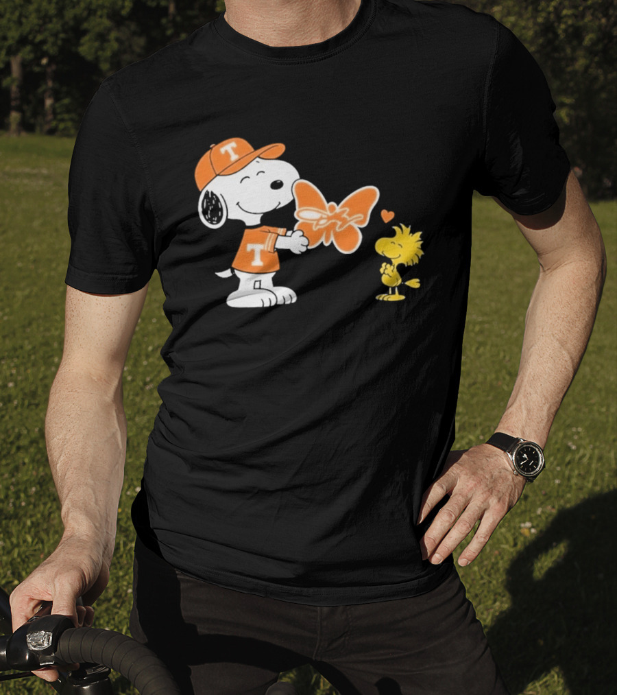 Snoopy Woodstock Tennessee Volunteers Orange Heart Butterfly T-Shirt