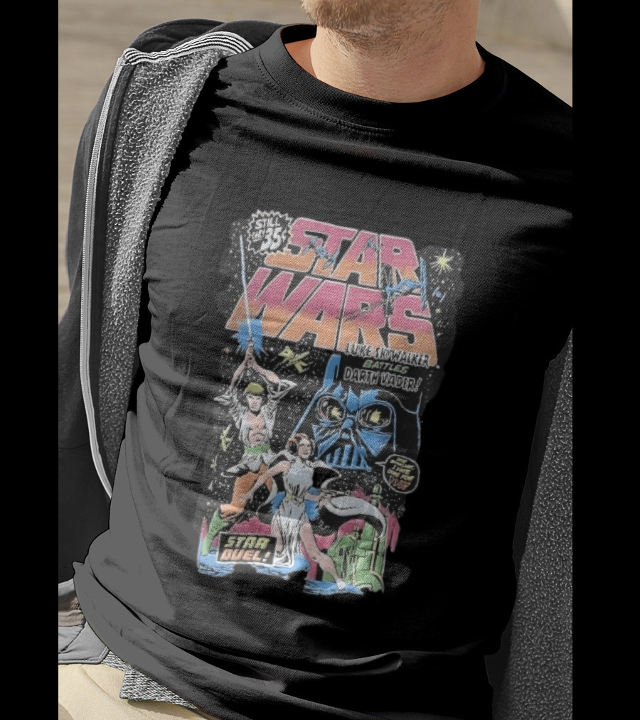 Star Wars Only 35 Cents Luke Skywalker Battles Darth Vader Star Duel Comic Cover Leia Lightsaber T-Shirt