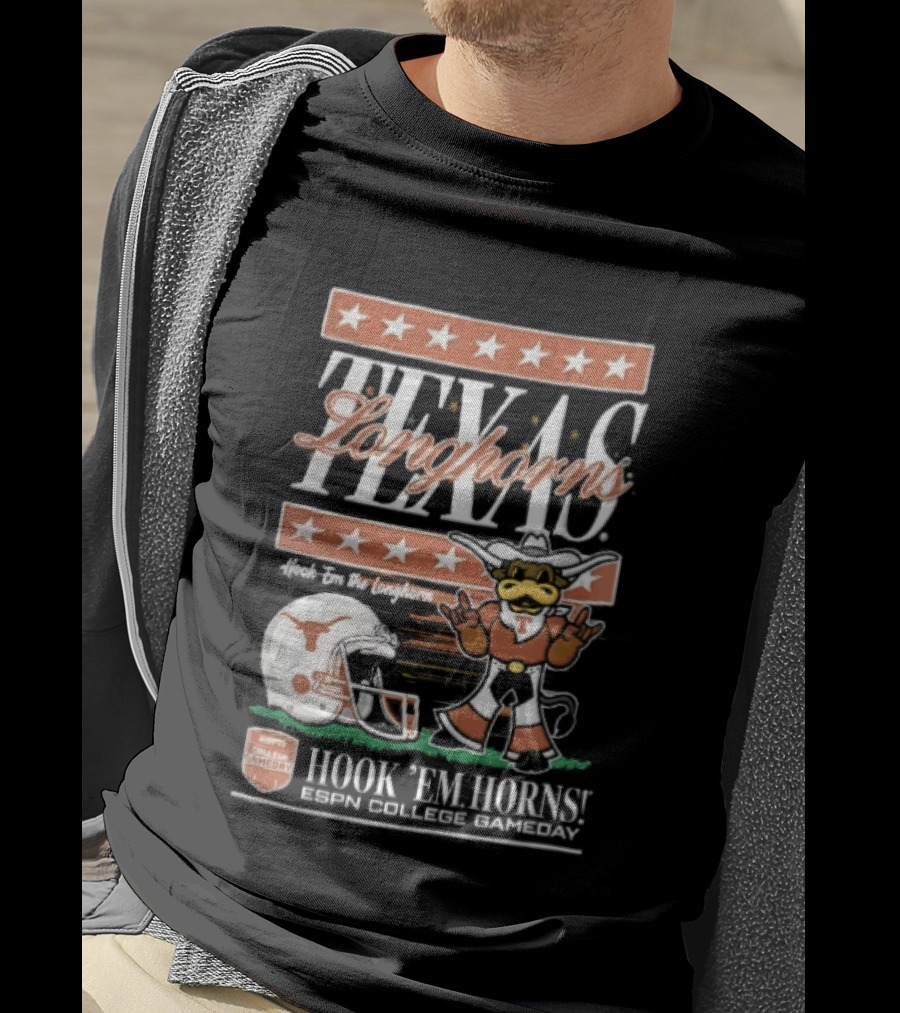 Texas Longhorns Hook Em Horns ESPN College Gameday Football Helmet Cartoon T-Shirt