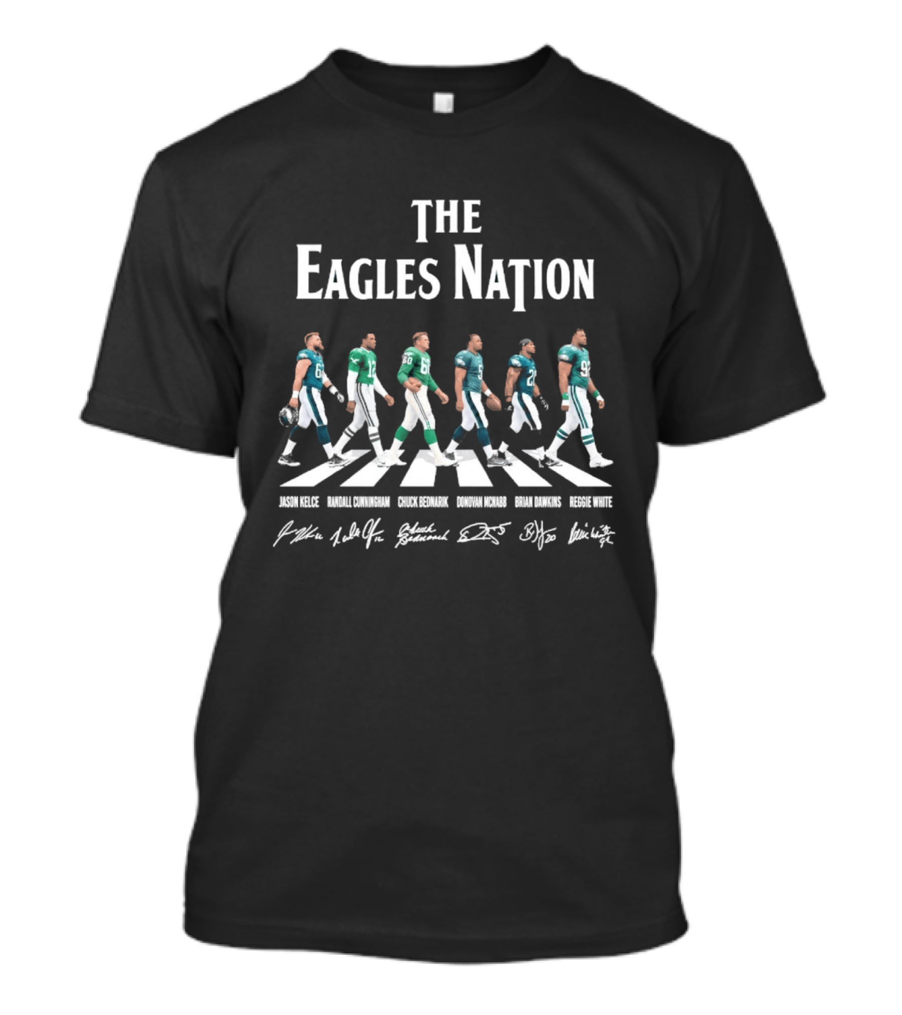 The Eagles Nation Jason Kelce Fletcher Cox Lane Johnson DeVonta Smith Darius Slay Road Crossing T-Shirt