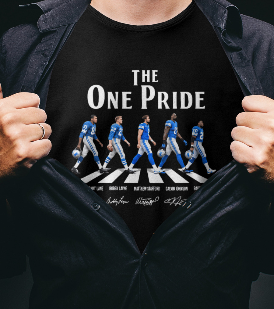 The One Pride Lions Calvin Johnson Matthew Stafford Barry Sanders Abbey Road T-Shirt