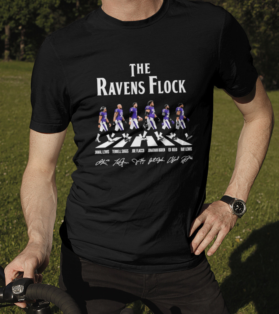 The Ravens Flock Iconic Team Lineup Featuring Lewis Suggs Flacco Ogden Reed Lewis T-Shirt