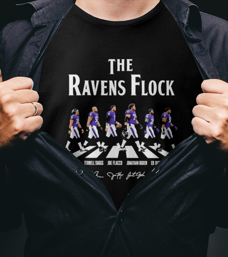 The Ravens Flock Iconic Team Lineup Featuring Lewis Suggs Flacco Ogden Reed Lewis T-Shirt