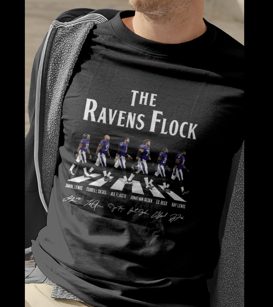 The Ravens Flock Jamal Lewis Terrell Suggs Joe Flacco Jonathan Ogden Ed Reed Ray Lewis T-Shirt