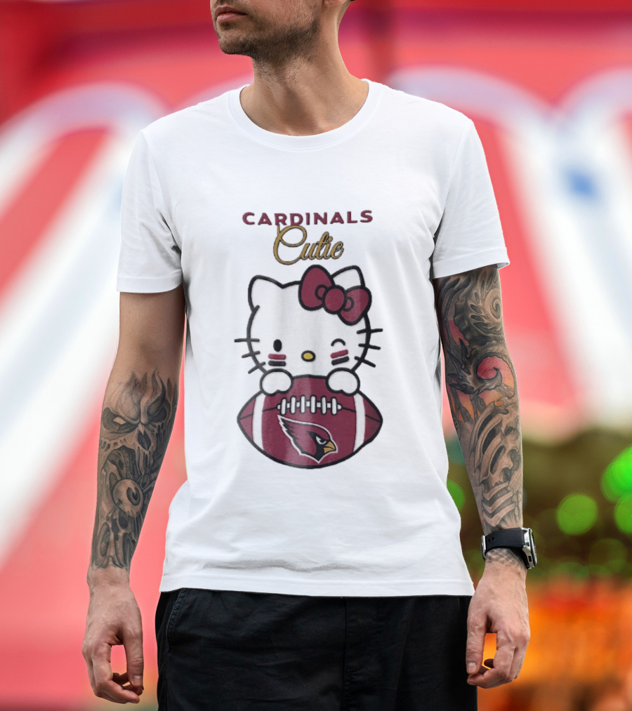 Cardinals Cutie Winking Cartoon Cat Holding Football With Arizona Cardinals T-Shirt