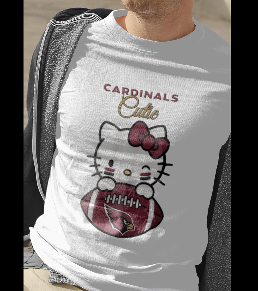 Cardinals Cutie Winking Cartoon Cat Holding Football With Arizona Cardinals T-Shirt