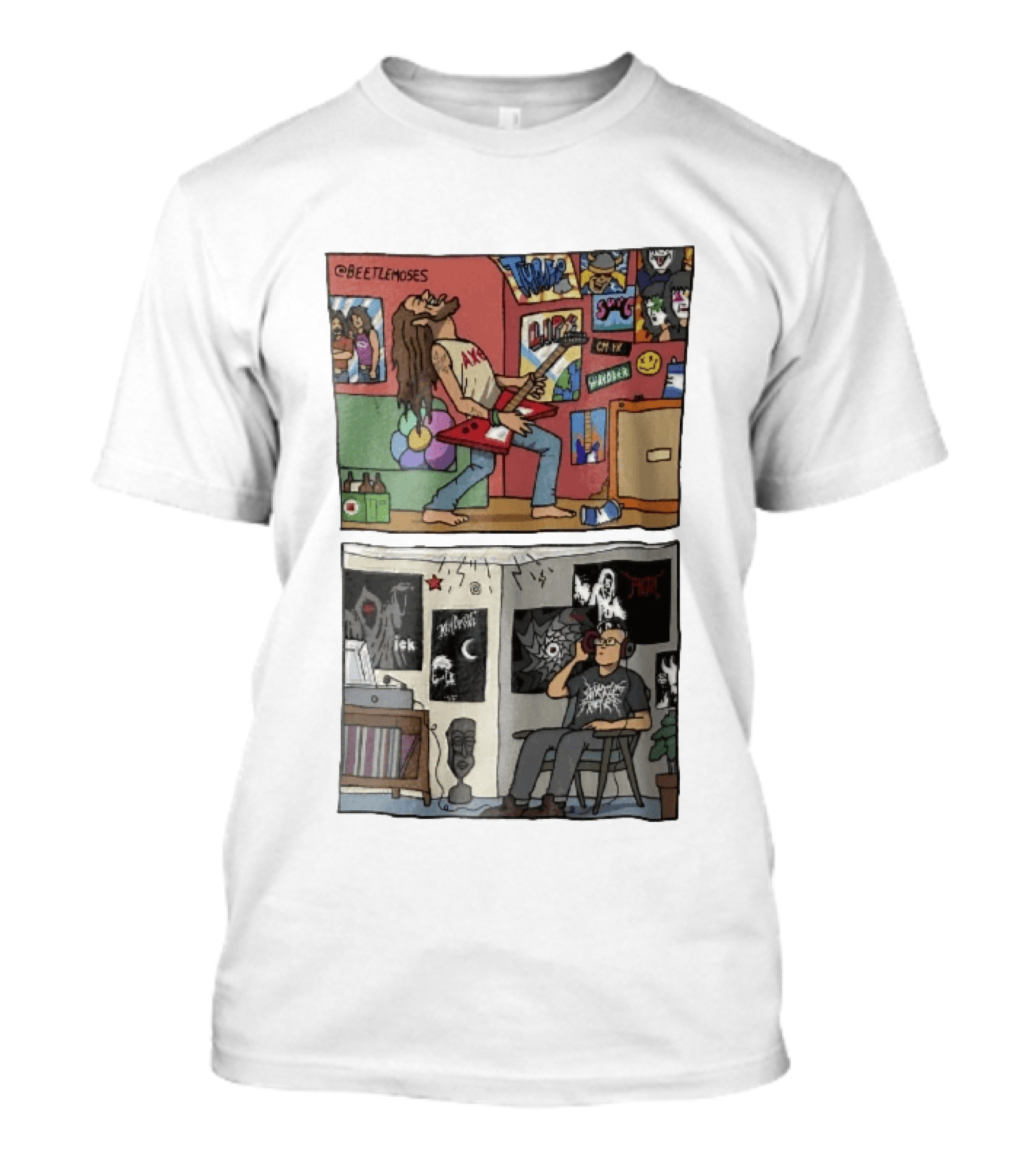 Beetlemoses Comic Heavy Metal Guitarist Listening S Room T-Shirt