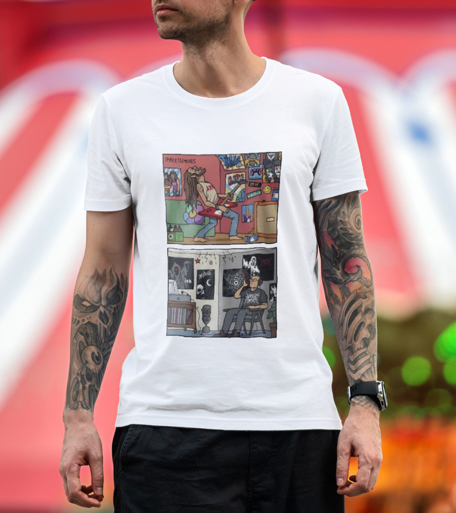 Beetlemoses Comic Heavy Metal Guitarist Listening S Room T-Shirt