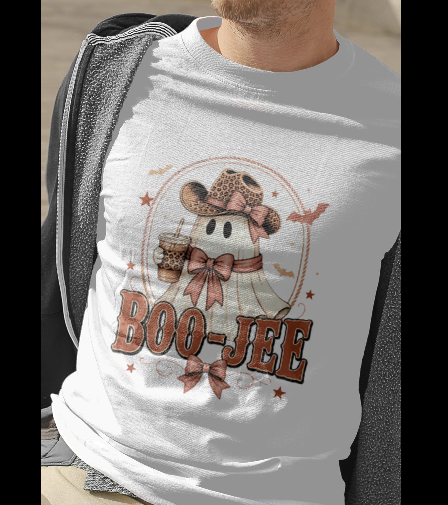 Boo Jee Leopard Cowboy Ghost Iced Coffee Halloween T-Shirt