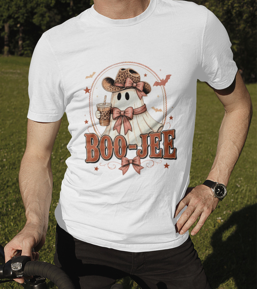 Boo Jee Leopard Cowboy Ghost Iced Coffee Halloween T-Shirt