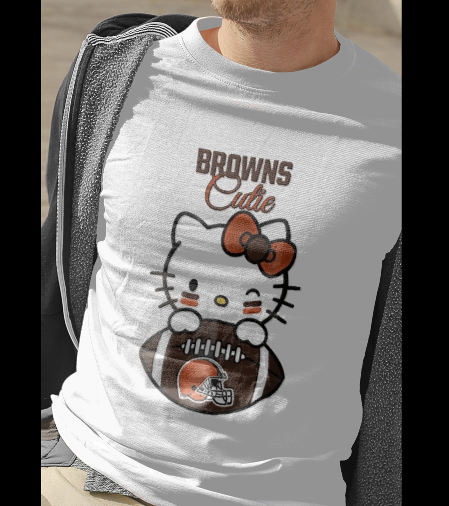 Browns Cutie Winking Cartoon Cat Bow Football T-Shirt