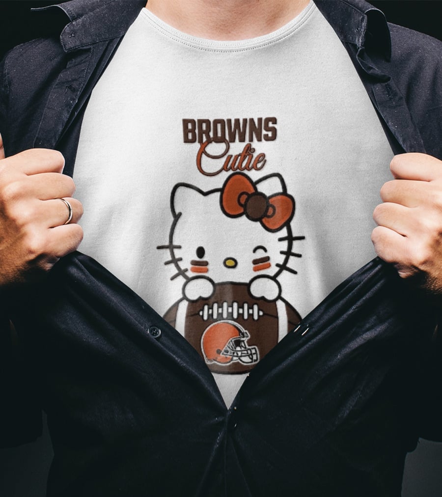 Browns Cutie Winking Cartoon Cat Bow Football T-Shirt