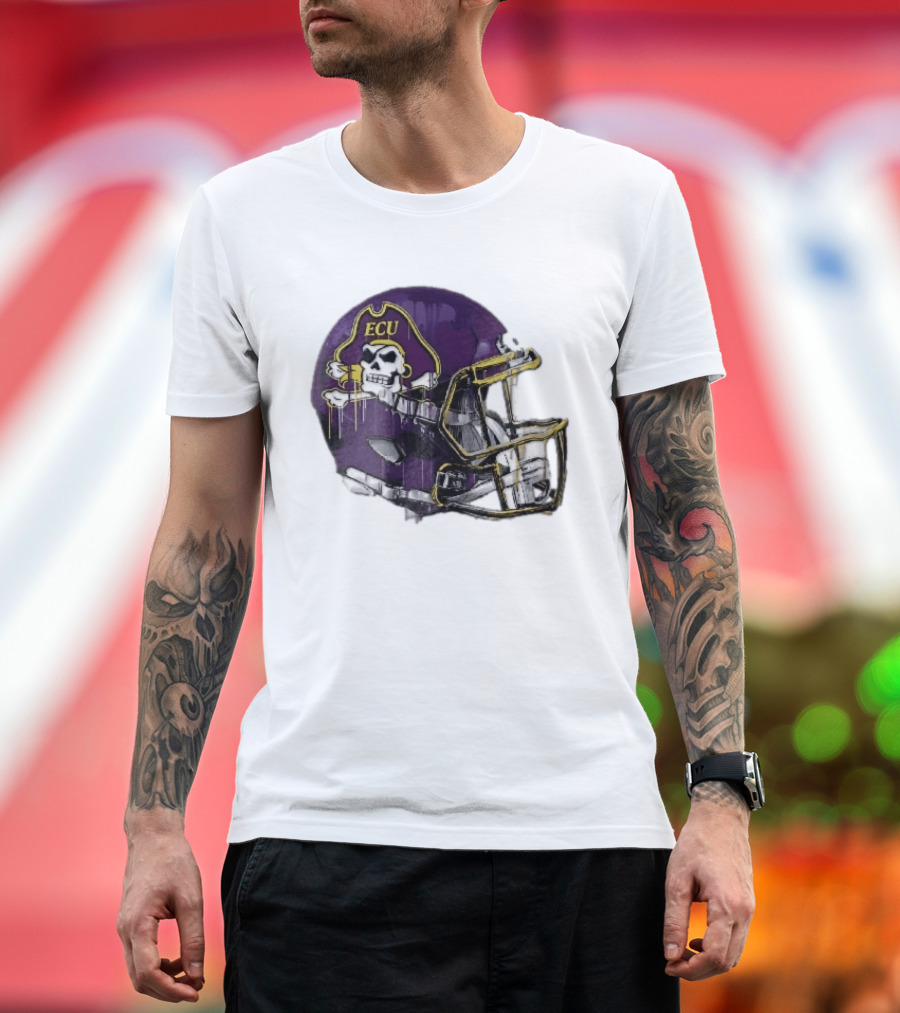 ECU Pirates Purple Helmet Dripping Paint Football NCAA Pd Moreno T-Shirt