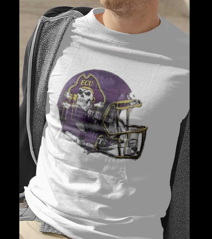 ECU Pirates Purple Helmet Dripping Paint Football NCAA Pd Moreno T-Shirt
