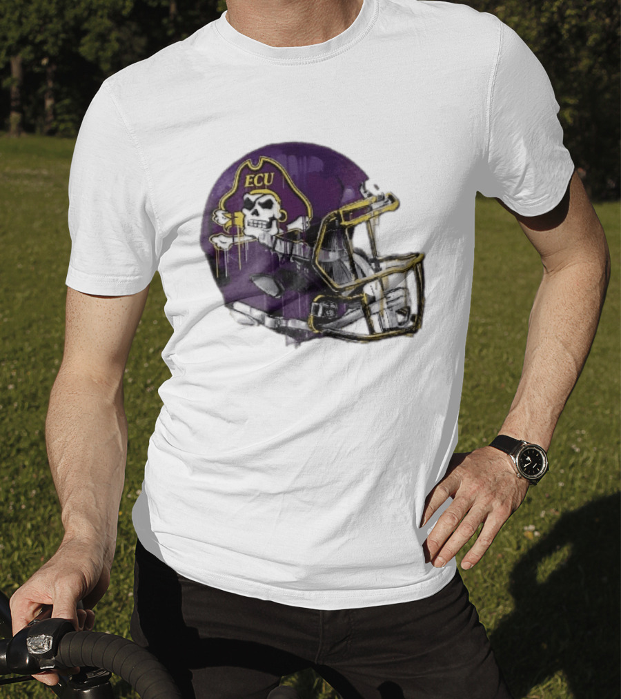 ECU Pirates Purple Helmet Dripping Paint Football NCAA Pd Moreno T-Shirt