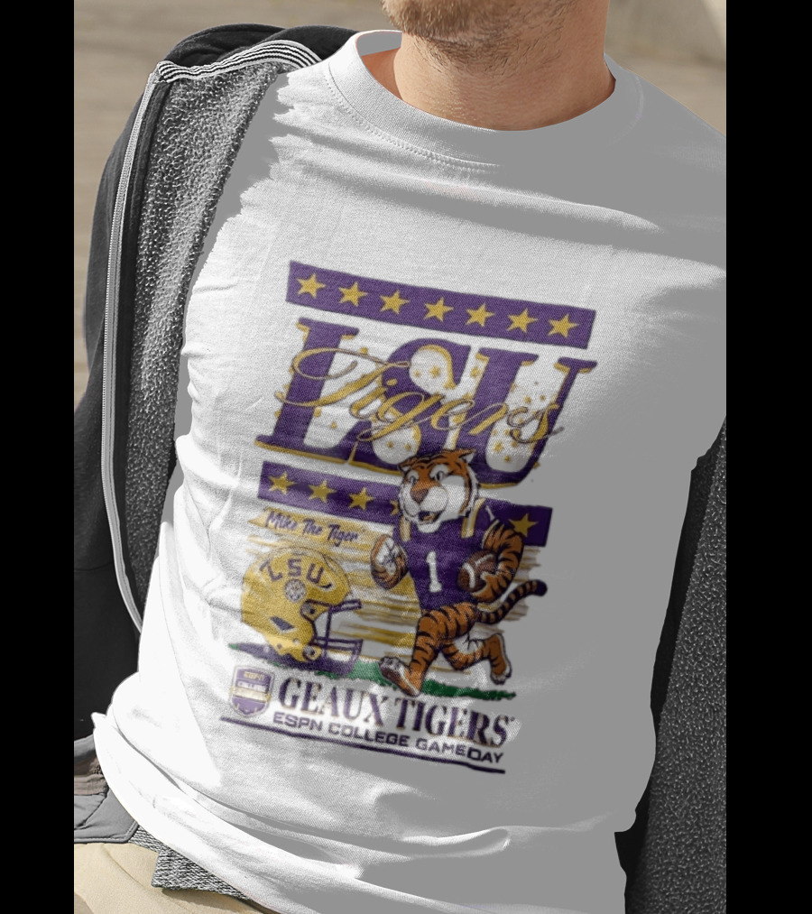 LSU Tigers Mike The Tiger Geaux ESPN College Gameday Football Helmet Stars T-Shirt