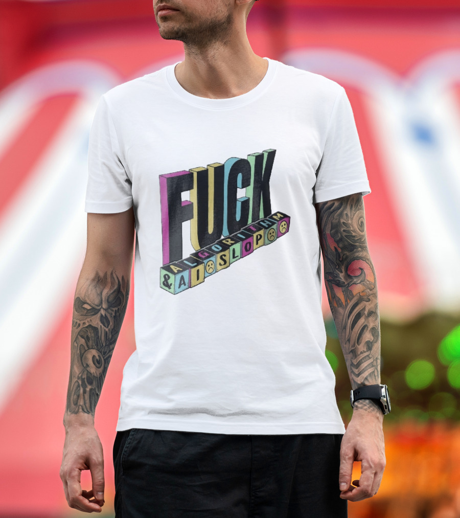 Fuck Algorithm And AI Slop 3D Toy Blocks Sad Faces T-Shirt