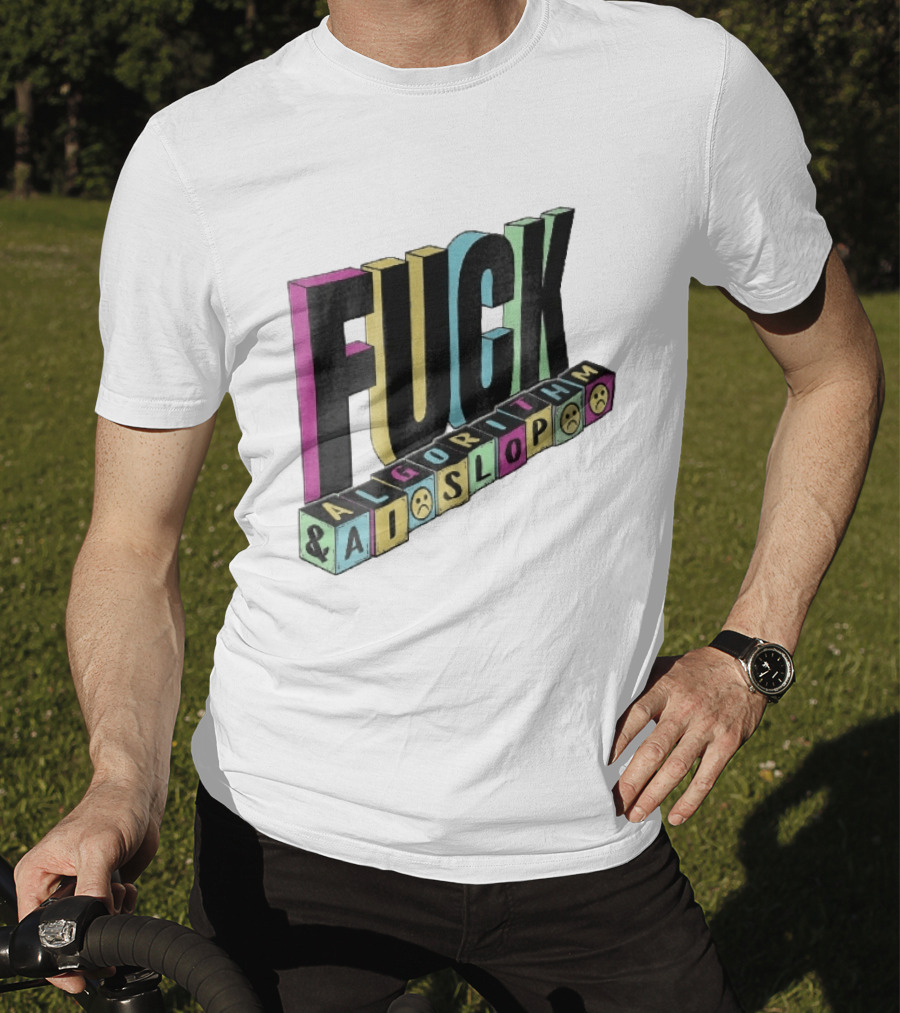 Fuck Algorithm And AI Slop 3D Toy Blocks Sad Faces T-Shirt