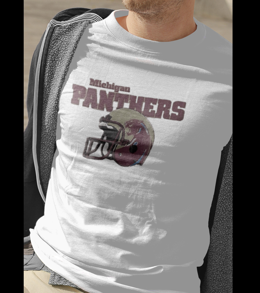 Panthers Vintage Helmet With Michigan Team Name Distressed T-Shirt