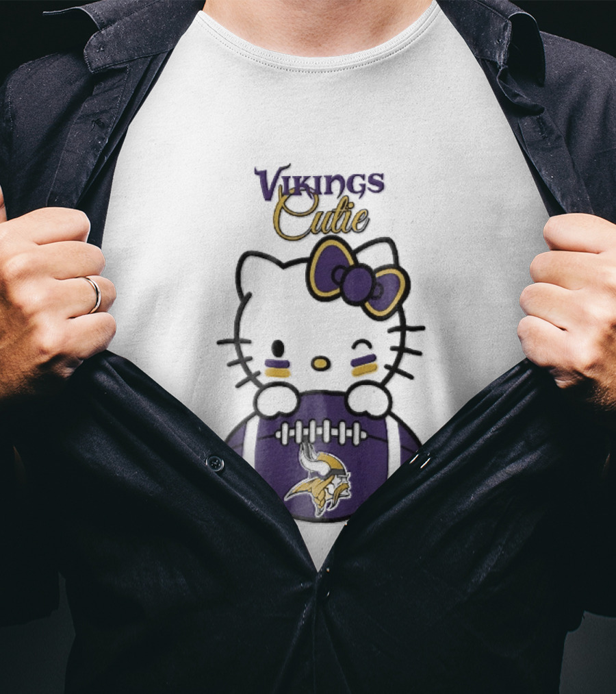 Vikings Cutie Cartoon Cat Bow Minnesota Football T-Shirt