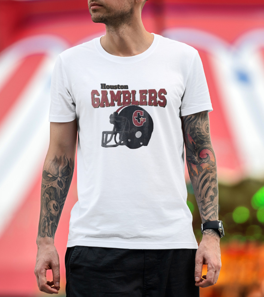 Houston Gamblers Distressed Football Helmet T-Shirt