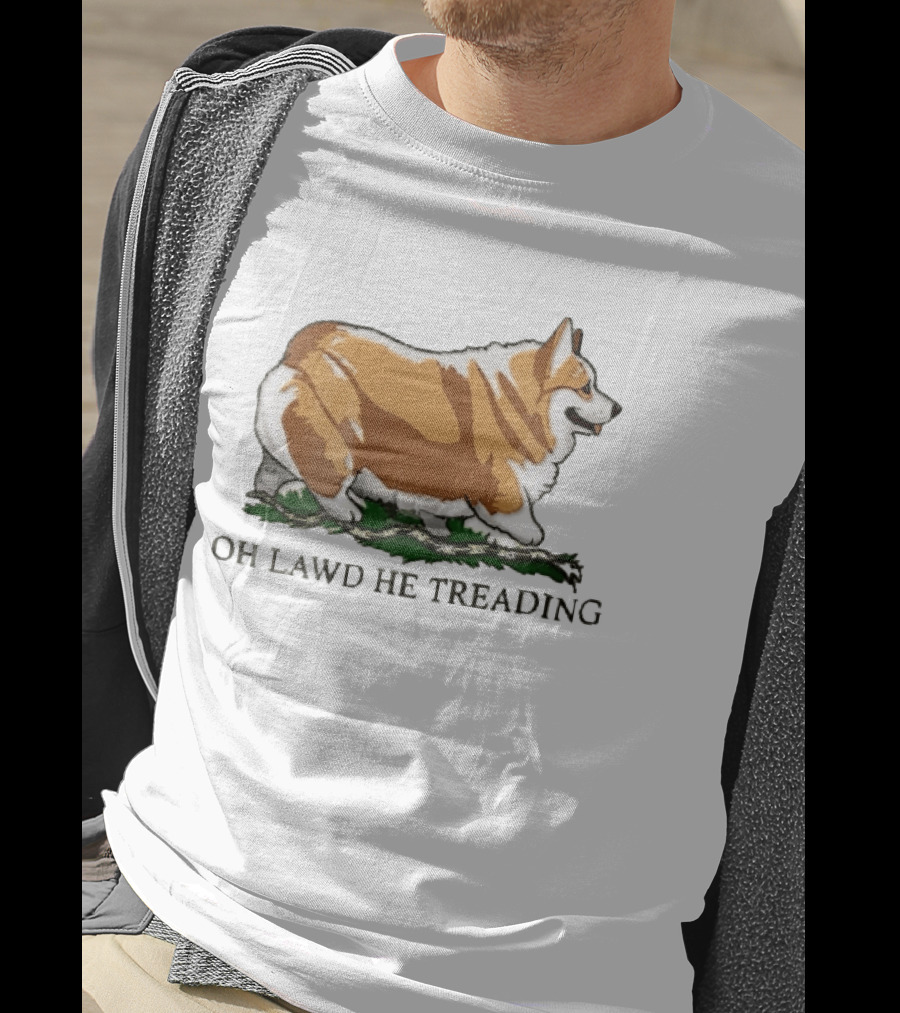 Oh Lawd He Treading Corgi On Snake Cartoon T-Shirt
