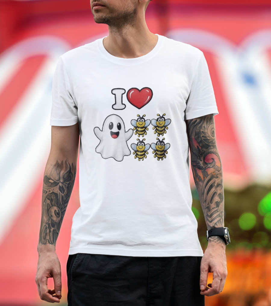 I Love Heart Ghost Honeybees Fun Halloween Cute T-Shirt
