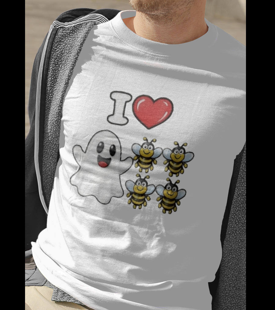 I Love Heart Ghost Honeybees Fun Halloween Cute T-Shirt