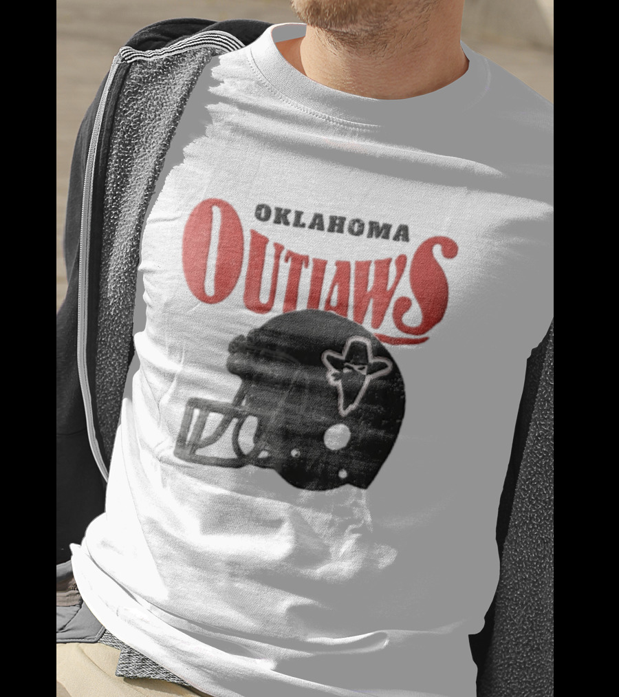 Oklahoma Outlaws Distressed Black Helmet Masked Bandit 2025 T-Shirt