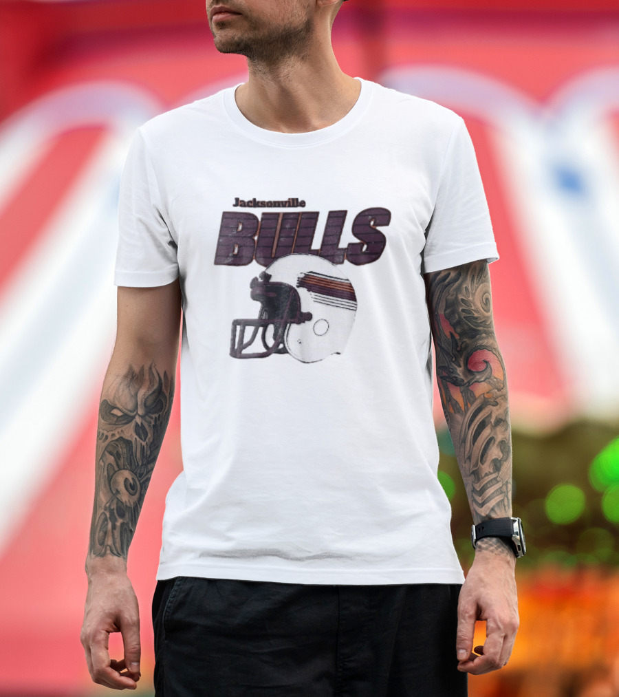 Jacksonville Bulls USFL Distressed Football Helmet T-Shirt