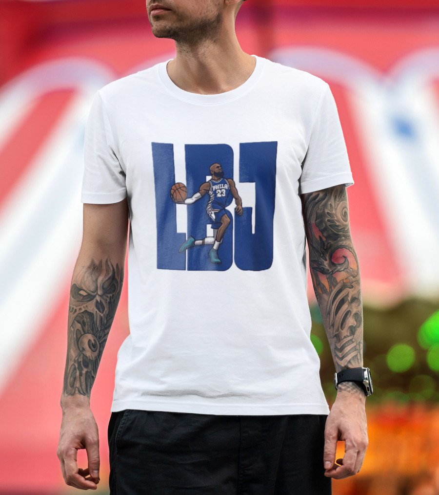 Philadelphia 76ers Phila 23 Cartoon Caricature Basketball Player Dribbling Lbj T-Shirt