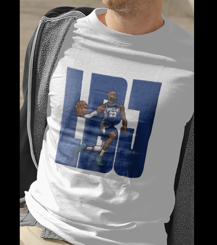Philadelphia 76ers Phila 23 Cartoon Caricature Basketball Player Dribbling Lbj T-Shirt