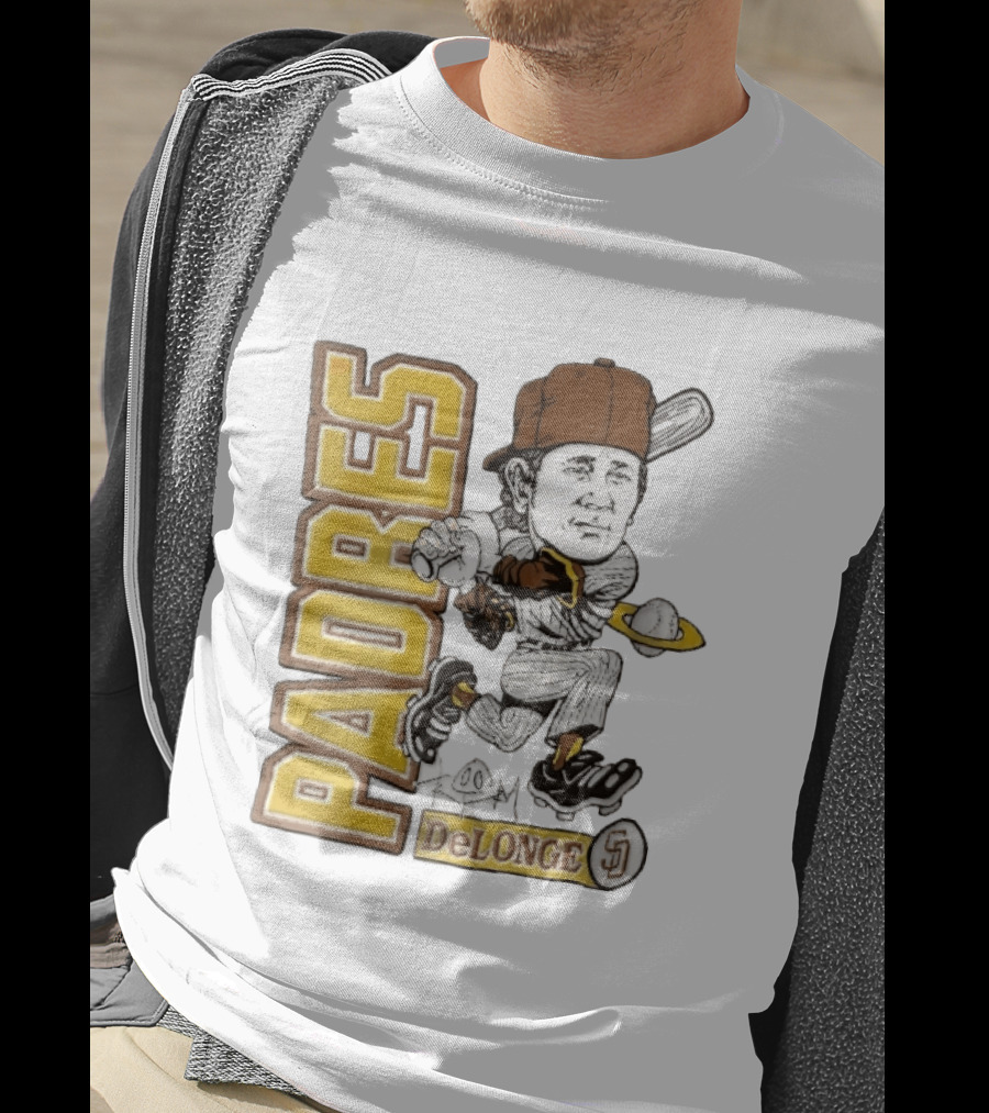 San Diego Padres DeLonge Cartoon Caricature Batter With Orbit Baseball T-Shirt