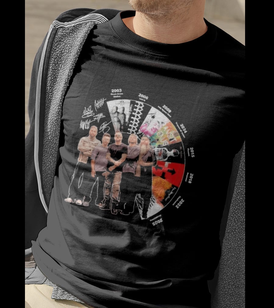 Three Days Grace Albums Timeline With Band Signatures And Discography Dates T-Shirt