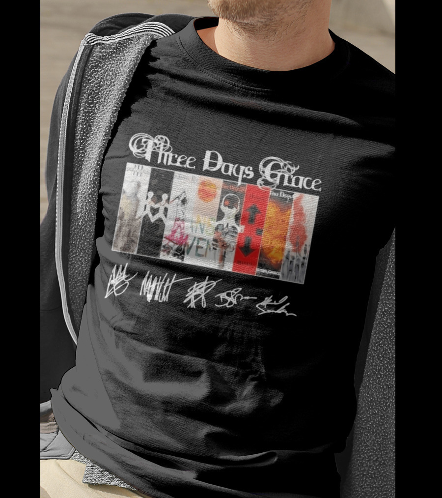 Three Days Grace All Album Covers Band Signatures T-Shirt