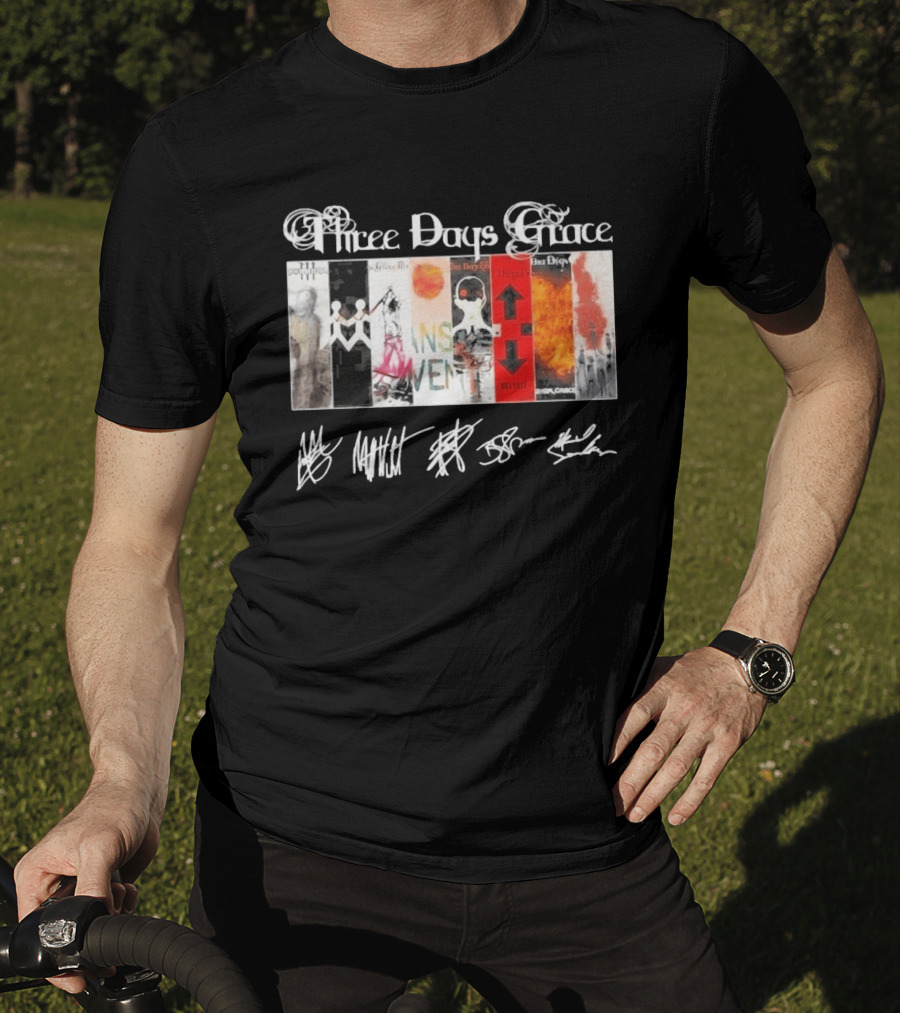 Three Days Grace All Album Covers Band Signatures T-Shirt