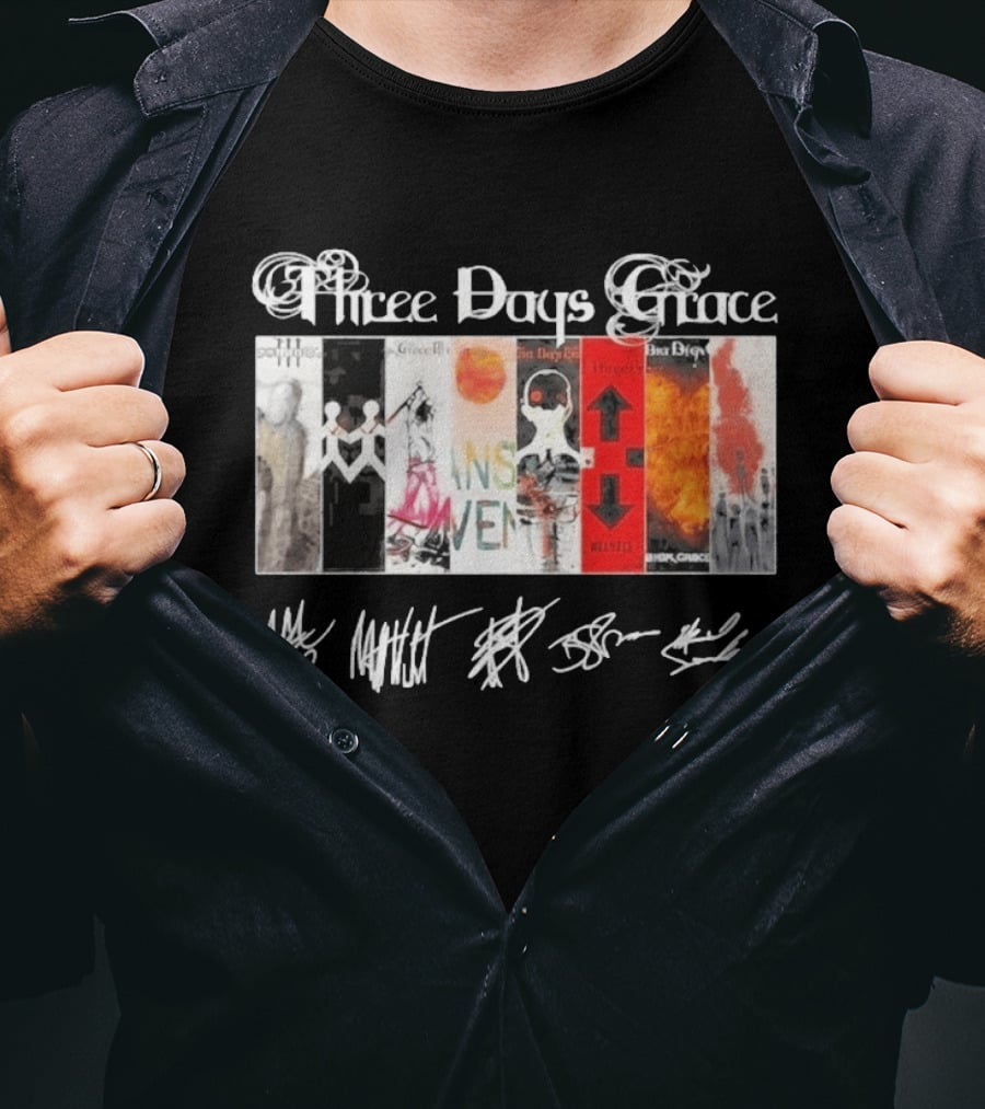 Three Days Grace All Album Covers Band Signatures T-Shirt