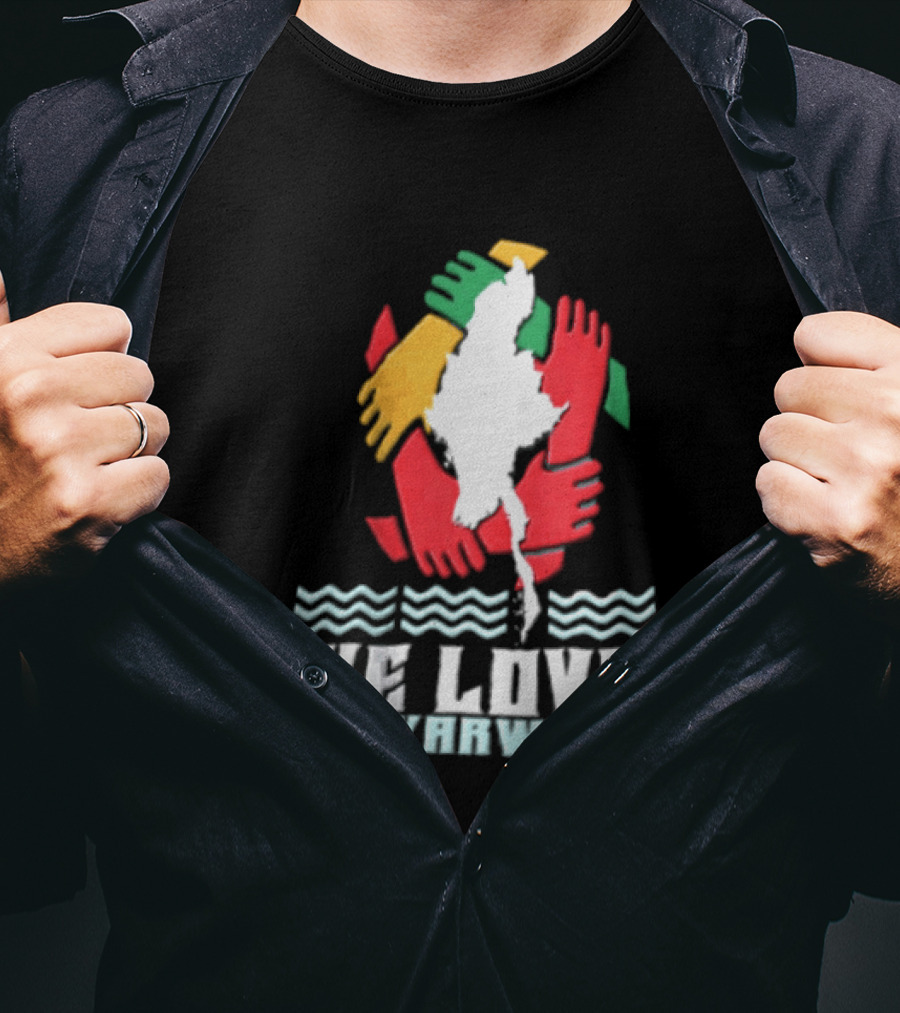 We Love Ayeyarwady Map Of Myanmar Hands Together Red Green Yellow Waves T-Shirt
