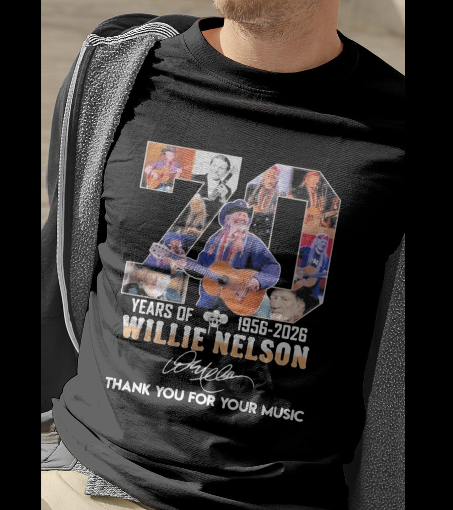 70 Years Of Willie Nelson Music 1956 2026 Thank You For Your Music T-Shirt