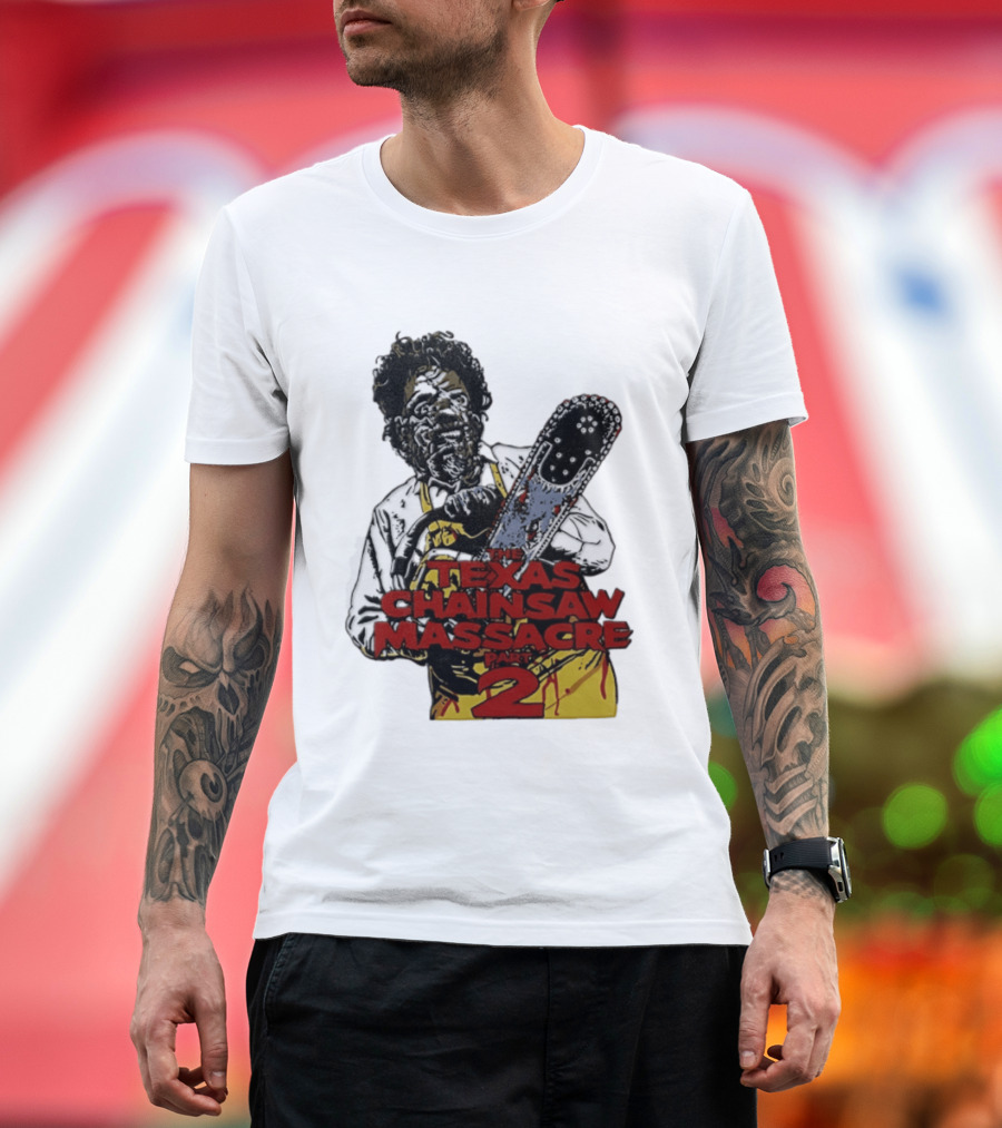 Texas Chainsaw Massacre Part 2 Leatherface Villain Bloody Chainsaw T-Shirt
