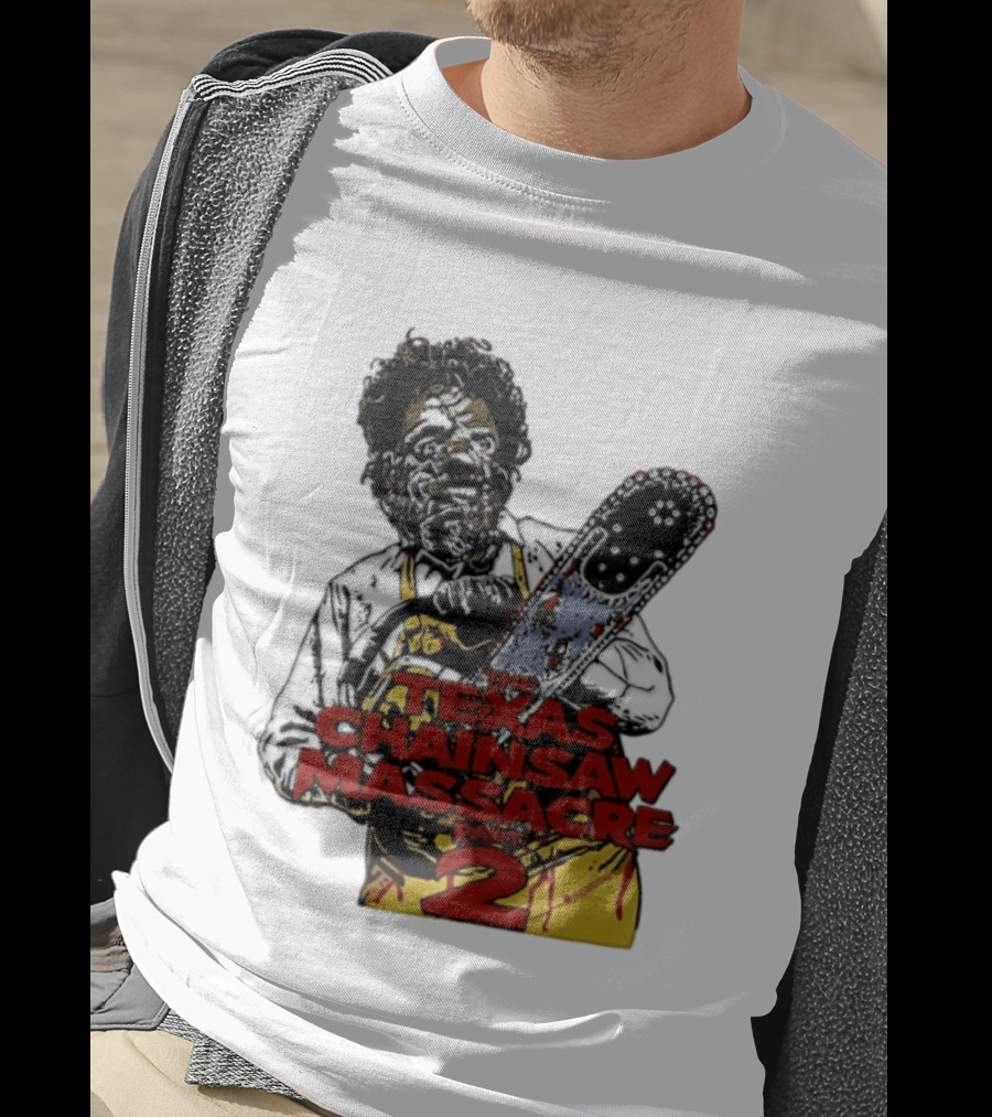 Texas Chainsaw Massacre Part 2 Leatherface Villain Bloody Chainsaw T-Shirt