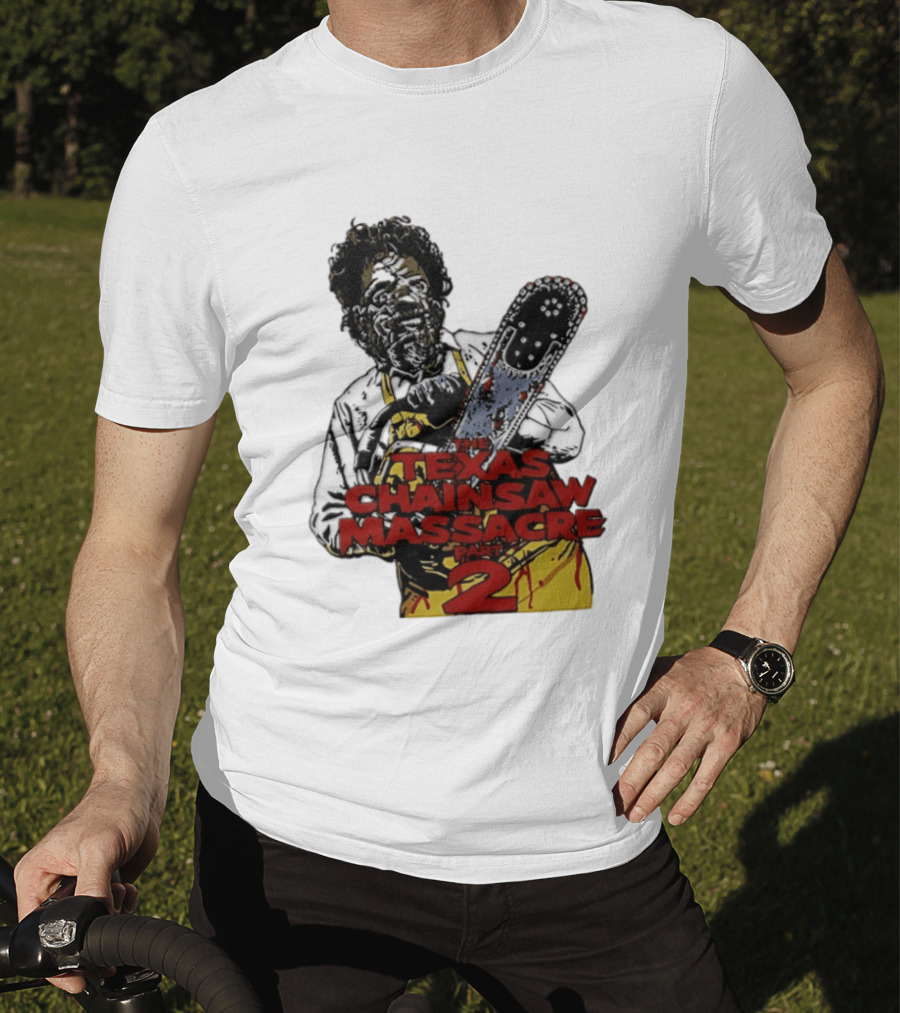 Texas Chainsaw Massacre Part 2 Leatherface Villain Bloody Chainsaw T-Shirt