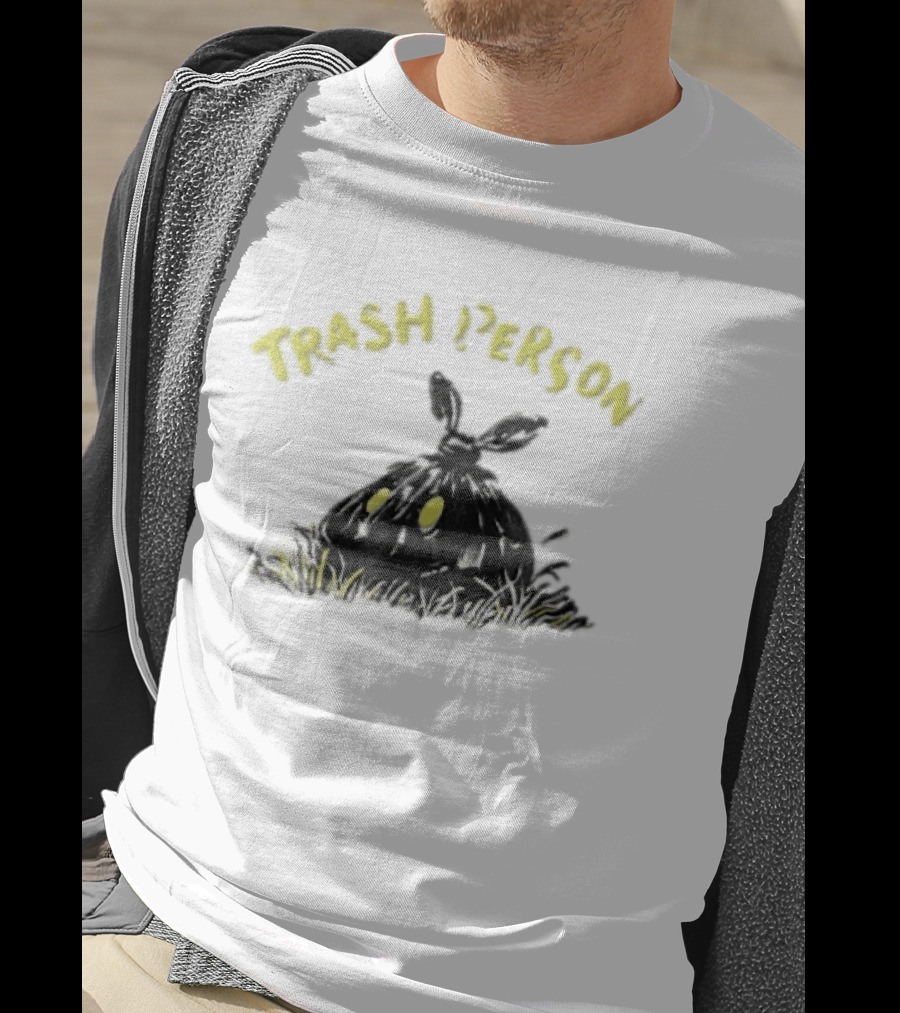 Trash Person Black Bag Creature Glowing Yellow Eyes Grass Monster T-Shirt