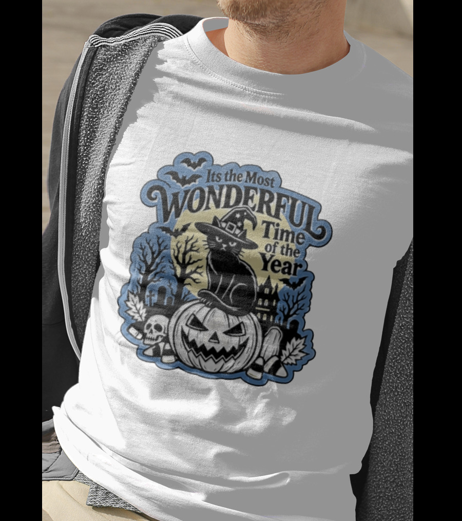 It's The Most Wonderful Time Of The Year Witch Cat Pumpkin Halloween T-Shirt