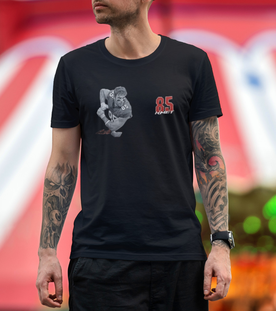 85 Kmet Monochrome Football Action Pose Red Jersey Number T-Shirt